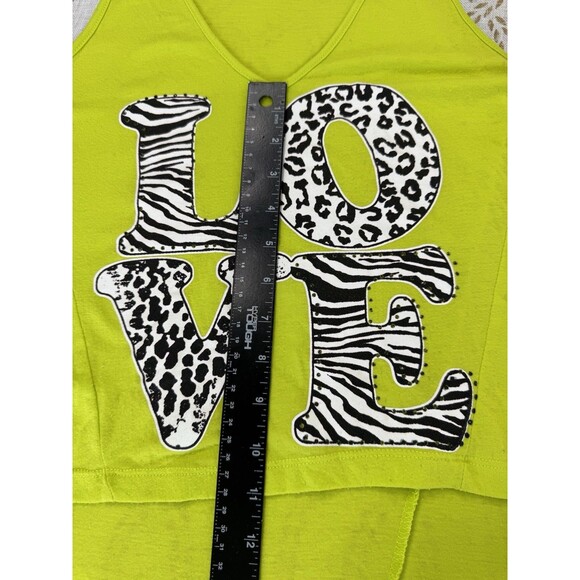 2000s Y2K Self Esteem Neon Green Animal Print Tank Top Medium high Low Top - Picture 8 of 9